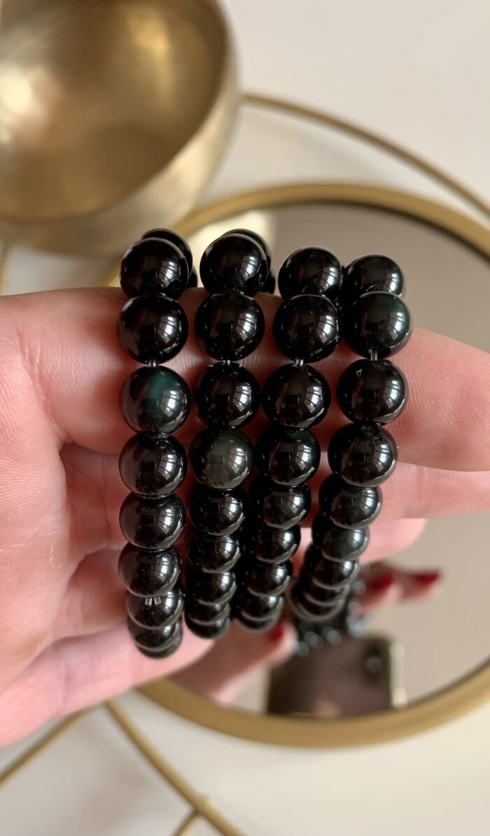BRACELET EN PERLES OBSIDIENNE OEIL CELESTE